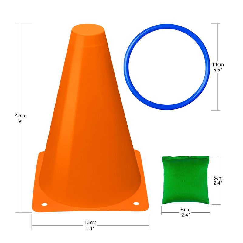 Eocolz 3 in 1 Carnival Games Set, Soft Plastic Cones Bean Bags Ring Toss Games for Kids Birthday Party Outdoor Games Supplies Combo Set - Image 5